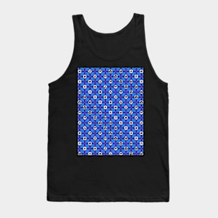 1970s Retro Inspired Polyhedral Dice Set and Leaf Seamless Pattern - Blue Tank Top